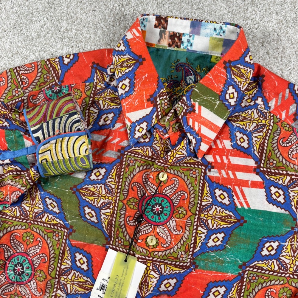 NEW Robert Graham Button Down Shirt Mens Small Multi Color Silk Blend Paisley